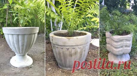 3 вазона из цемента. Поделки для сада и дачи