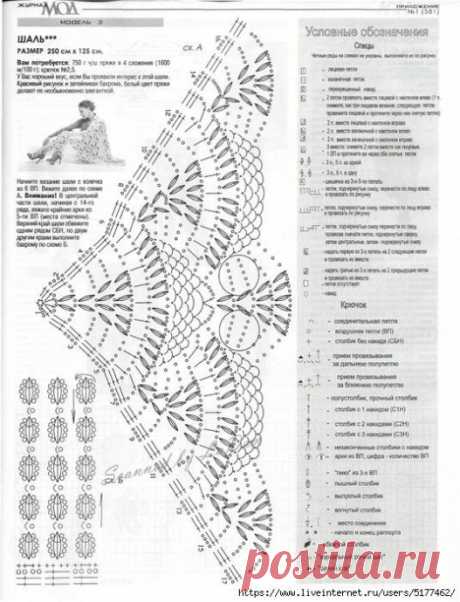 Шаль крючком"Королевские фонтаны"