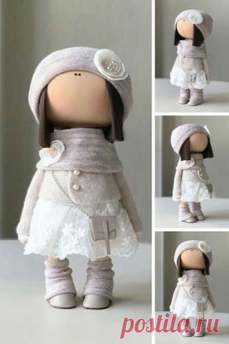 Handmade Fabric Doll Poupée Tilda Doll Soft Gray Doll Baby Art