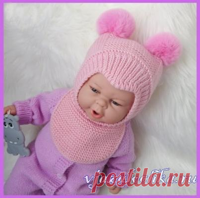 Зимний шлем спицами для малютки