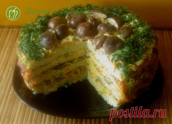 Торт из кабачков и баклажан с грибами