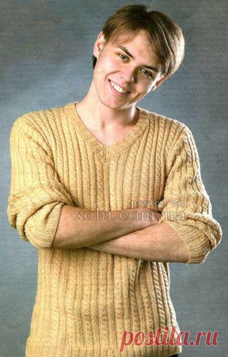 мужской пуловер с V-образным вырезом