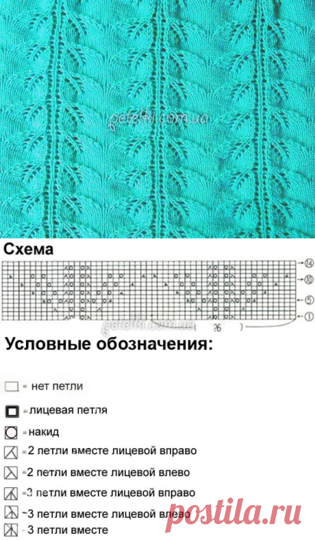 Красивые листочки. Узор спицами