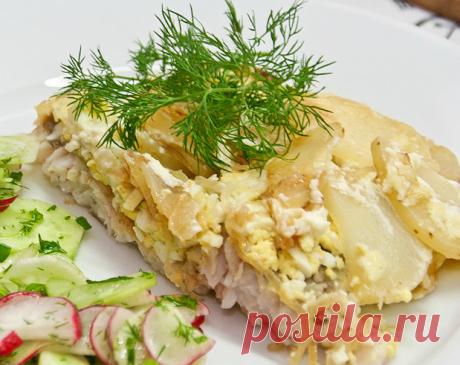 Рыба по-монастырски,тунец запечённый с картофелем и луком