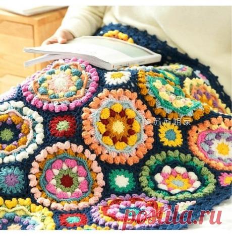 Плед из мотивов крючком (из японского журнала) | 38 рукоделок | Яндекс Дзен