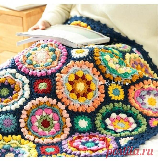 Плед из мотивов крючком (из японского журнала) | 38 рукоделок | Яндекс Дзен