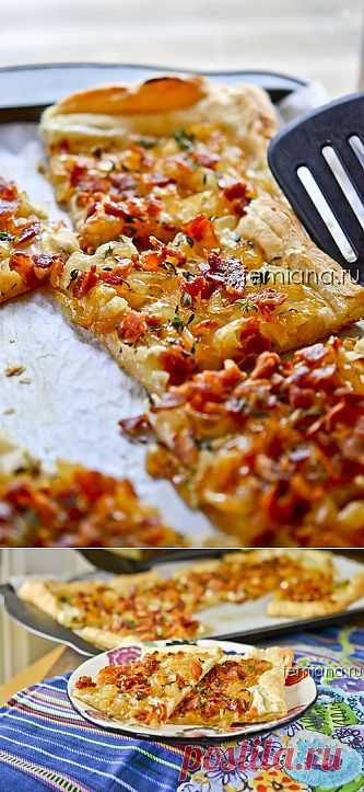 Вариация тарт фламбе с беконом и карамелизованным в меду луком | FEMIANA