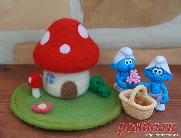 Сказочный домик мухомор в технике валяния