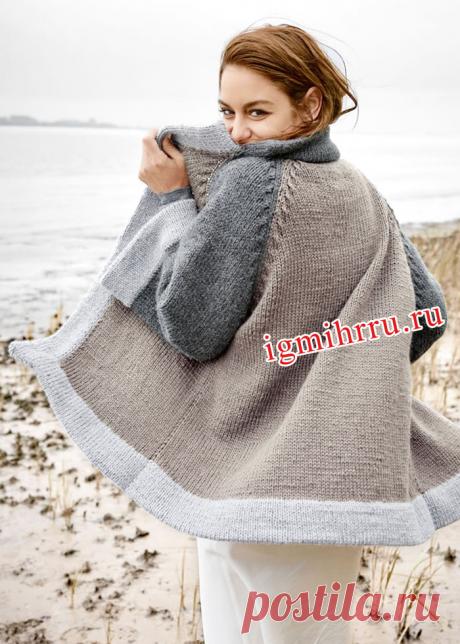 Чистошерстяной трехцветный жакет для холодной погоды. Вязание спицами