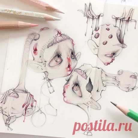 It’s been some times... «looking for answers » sketches from the "Enola's psyche" series 💧
❣️My big prints are now also available in smaller size (and a smaller price) on Etsy ☺️❣️
.
#Enola #camillepfister #sad #sadness #popsurrealism #lowbrow #surreal #creepy #cute #dark #darkart #pastelgoth #pastelgrunge #pastel #goth #grunge #blood #lolita #melancholy #doll #instaart #illustration #art #tears #beautifulbizarre #kawaii #creepycute #surrealharmonyartcollective