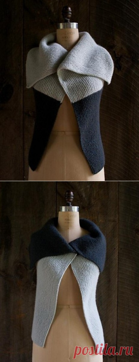 Простой жилет-трансформер платочной вязкой.