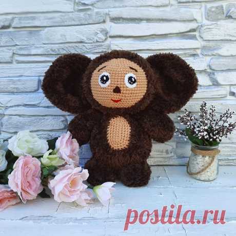 PDF Чебурашка крючком. FREE crochet pattern; Аmigurumi doll patterns. Амигуруми схемы и описания на русском. Вязаные игрушки и поделки своими руками #amimore - Чебурашка из детского мультфильма Крокодил Гена и его друзья, плюшевый чебурашка, большой чебурашка из плюшевой пряжи.