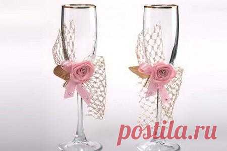 Декор свадебных бокалов своими руками: декупаж и роспись по стеклу