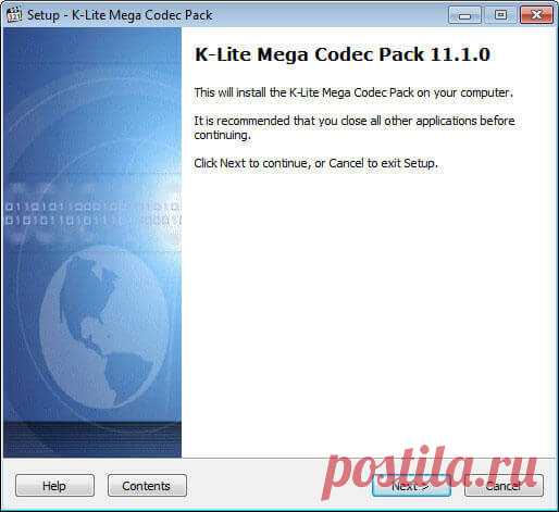 Установка на компьютер набора кодеков K-Lite Codec Pack.