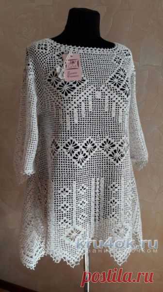 Филейная туника Белоснежка. Работа Елены Саенко