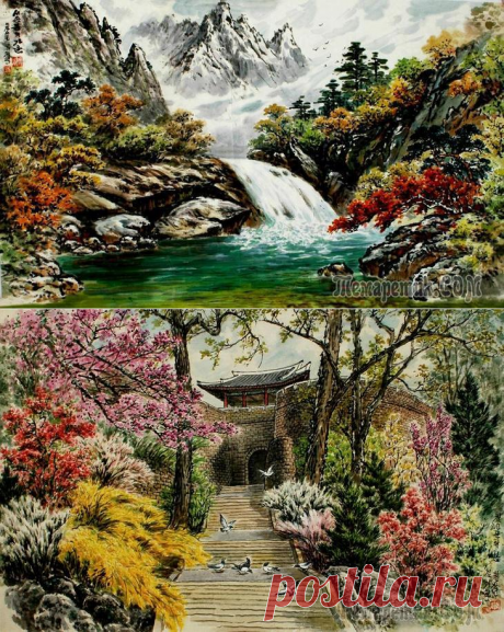 Корейская живопись. Ким Джэ Хёк - Kim Jae Hyok (김재혁). КНДР. Акварель
