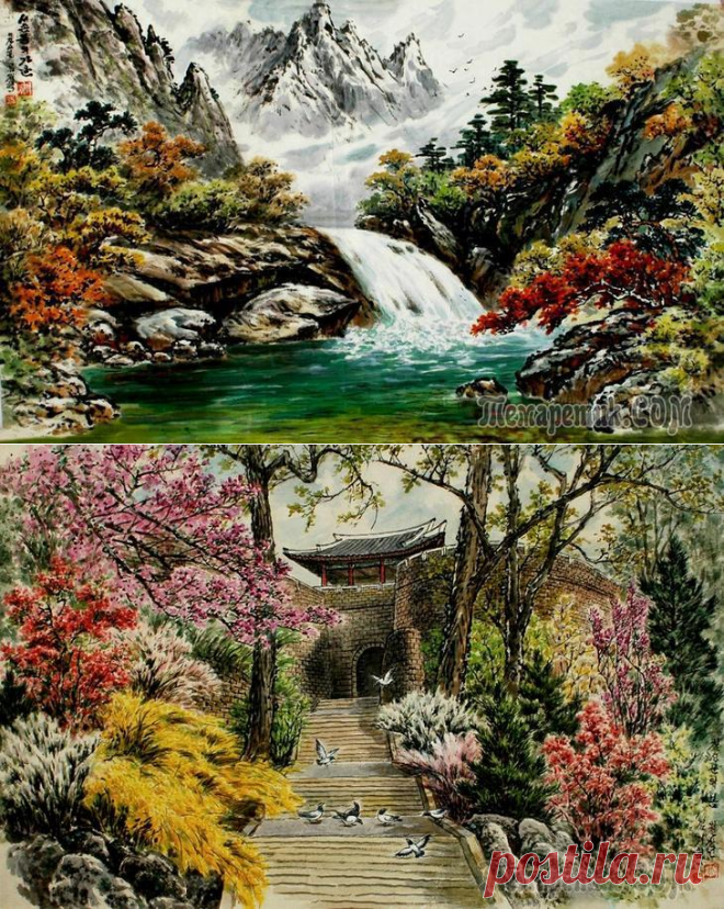 Корейская живопись. Ким Джэ Хёк - Kim Jae Hyok (김재혁). КНДР. Акварель