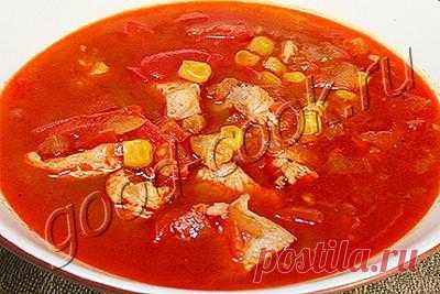 Куриный томатный суп с перцем и кукурузой!..