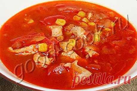 Куриный томатный суп с перцем и кукурузой!..