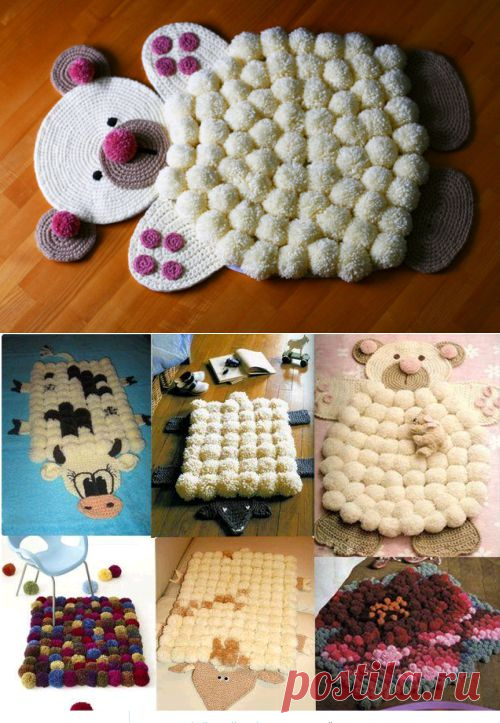 МНОЖЕСТВО МАСТЕР-КЛАССОВ ИЗГОТОВЛЕНИЯ КОВРИКОВ ИЗ ПОМПОНОВ.