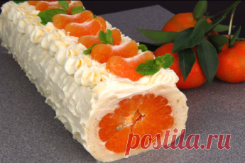 Новогодний рулет с мандаринами (без муки)