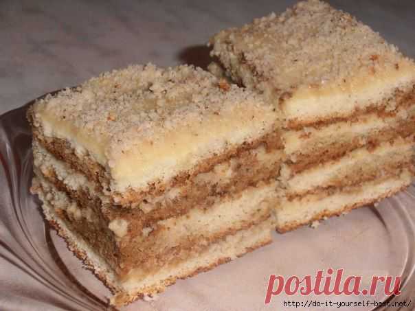 Бисквитное пирожное с кремом и орехами - Простые рецепты Овкусе.ру