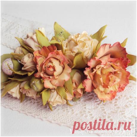 Купить "Лидия" заколка-автомат. - бежевый, роза ручной работы, украшение для волос, украшение