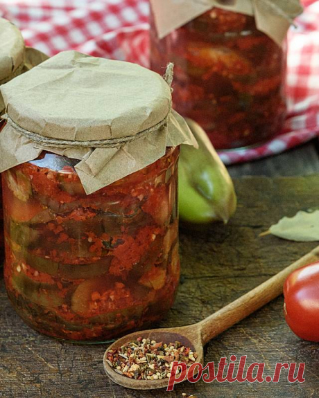 Острый тещин язык из баклажанов с помидорами и перцем