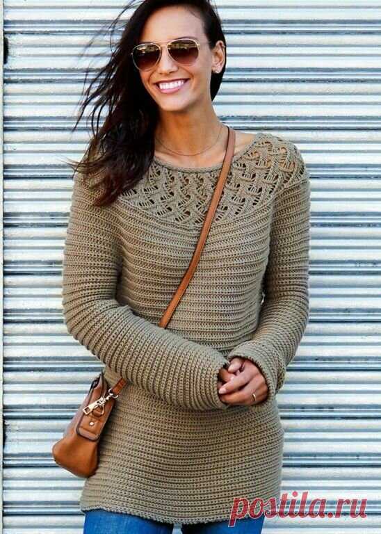 Круглая кокетка,поперечное вязание, узор из полос спицами/3 модели джемпера, описание+схема. | Вязание