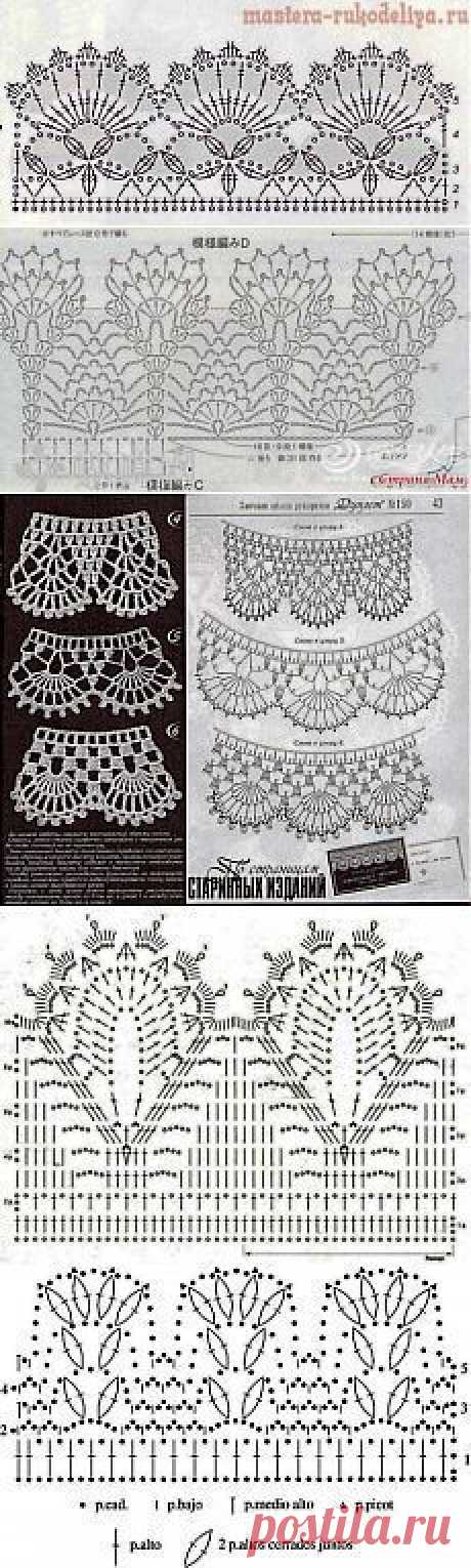 Crochet lace edging charts, pineapples, scallops, etc. ~~ Схемы для каймы и оборок - подборка | Вязание крючком и спицами   |   Pinterest