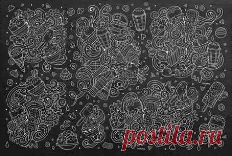 Line art chalkboard vector hand drawn doodle cartoon set of ice cream objects and symbols 123RF - Миллионы стоковых фото, векторов, видео и музыки для Ваших проектов.