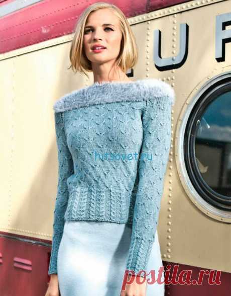 Вязание пуловера с узором птички - Хитсовет Вязание пуловера с узором птички. Для вязания пуловера Вам потребуется: пряжа (100% шерсти; 75 м/ 50 г) - 400 (450) г серо-голубой; фасонная пряжа (80% вискозы, 20% нейлона; 40 м/50 г)