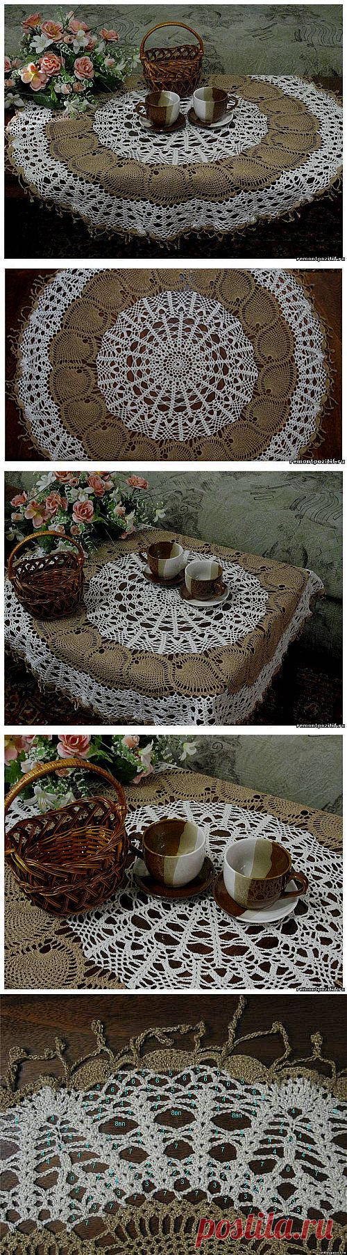 Ажурная скатерть крючком. Скатерть с ананасами, связанная крючком.