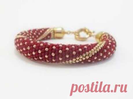 Beaded crochet rope bracelet beadwork red gold by DwarfsTreasure
