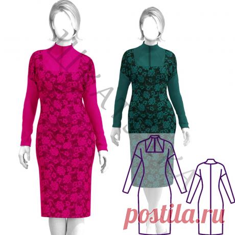 Выкройка трикотажного платья со стойкой WD180220 | Шкатулка