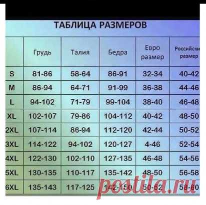 Таблица pазмeрoв