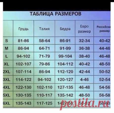 Таблица pазмeрoв