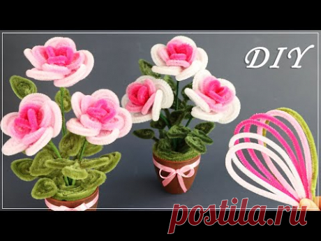 🌹 Цветы Розы своими руками из синельной проволоки 🌹 Pipe Cleaners DIY