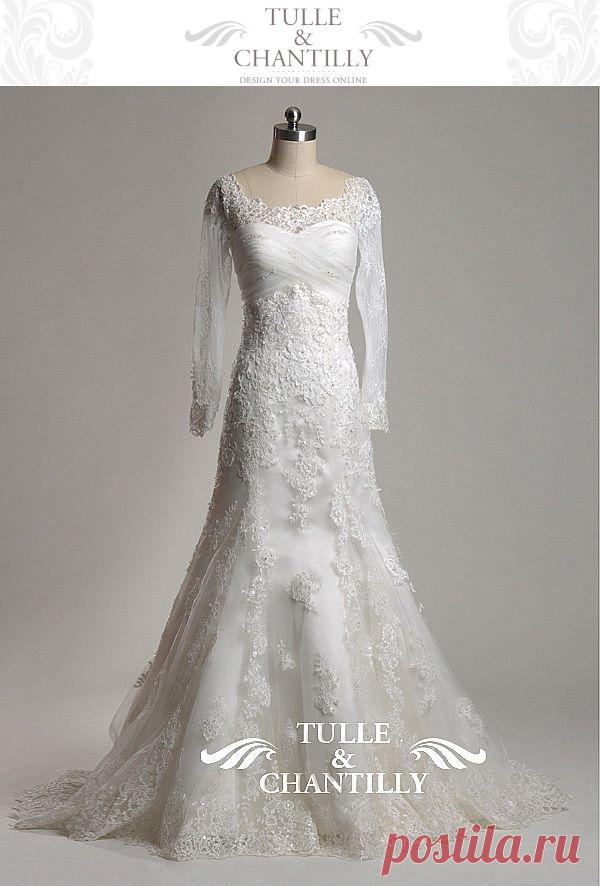 Spring - Sabrina Neckline Vintage Lace Wedding Dress with Long Sleeves for Naomi [TBQWC011] - $560.00 : Custom Made Wedding, Prom, Evening Dresses Online | Tulle & Chantilly