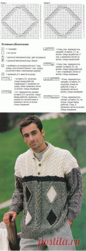 Вязаный пуловер с цветными ромбами | Вязание спицами и крючком – Азбука вязания