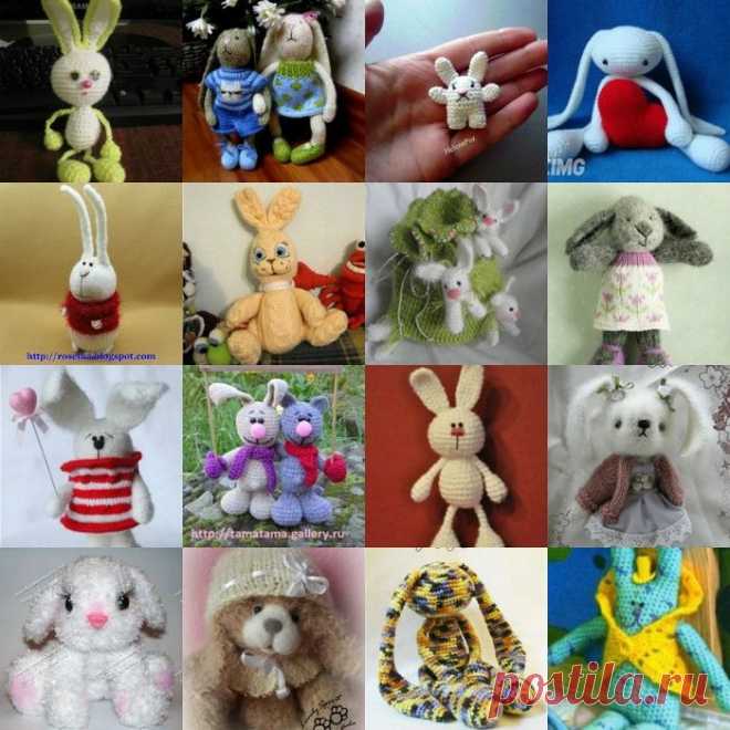 Много мастер-классов по вязанным зайкам..