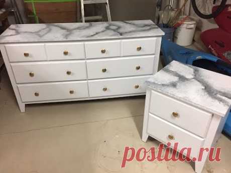 DIY Painted White Marble Dresser and Nightstand
