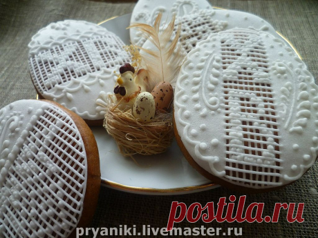 Пряник &quot;Пасхальное яйцо&quot; в белой глазури - Пасха,пасхальное яйцо,подарок на Пасху