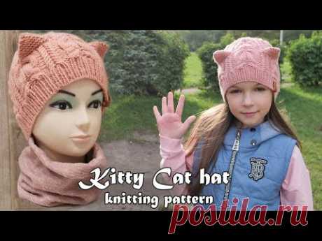 Шапочка «Kitty Cat» спицами и🐱 Kitty Cat Hat Knitting Pattern