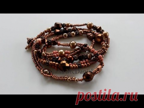 Видео мастер-класс: Beaded Wrap Bracelet (29&quot;) Крученый 4 оборота (74см) Браслет из бисера - YouTube - Бисероплетение