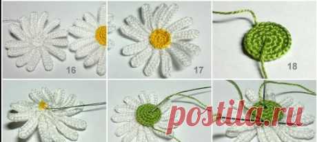 Ромашки вязанные крючком (Вязаные цветы) 
https://zhurnal.rykodelniza.ru/romashki-vyazannye-kryu..