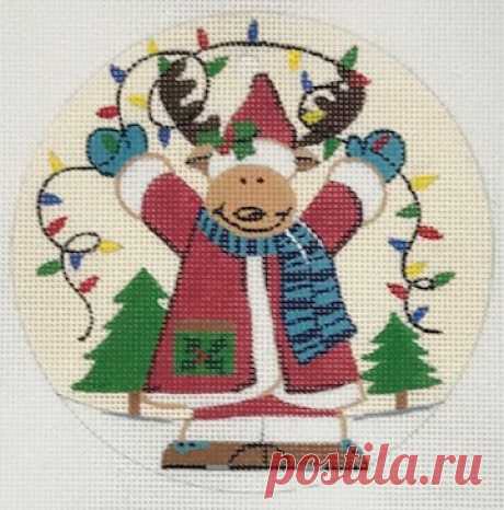 Danji Designs - Santa Moose Ornament - Needle Nook Santa Moose Ornament (LK-61) is a needlepoint canvas design by Laurie Korsgarden Designs for Danji Designs available at the Needle Nook of La Jolla.