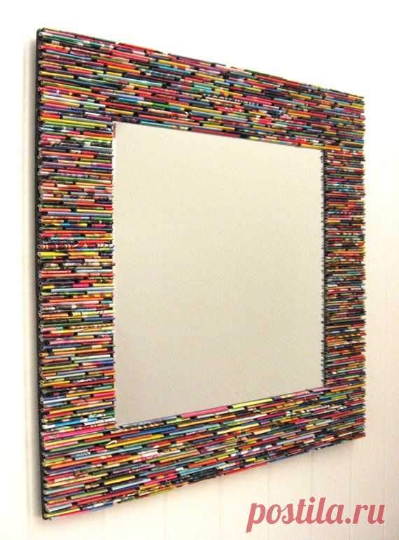 Mirror made from recycled magazine pages. wanted to do this with picture frames for so long