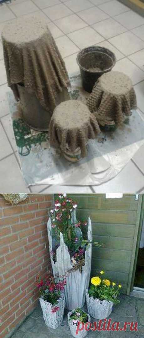 Old Cloth and Concrete Wash = Flower Pots :: Hometalk