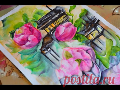 КИТАЙ. Абстрактная интерьерная картина акварелью.